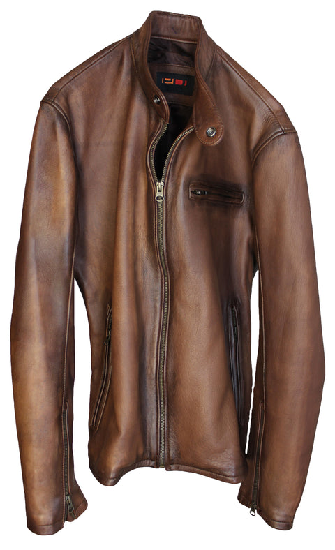 R79 HB Leather Jacket Luxury Cafe Racer Antique Brown Vintage Fit Hand Burnished - PDCollection Leatherwear - Online Shop
