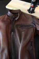 R79 HB Leather Jacket Luxury Cafe Racer Antique Brown Vintage Fit Hand Burnished - PDCollection Leatherwear - Online Shop