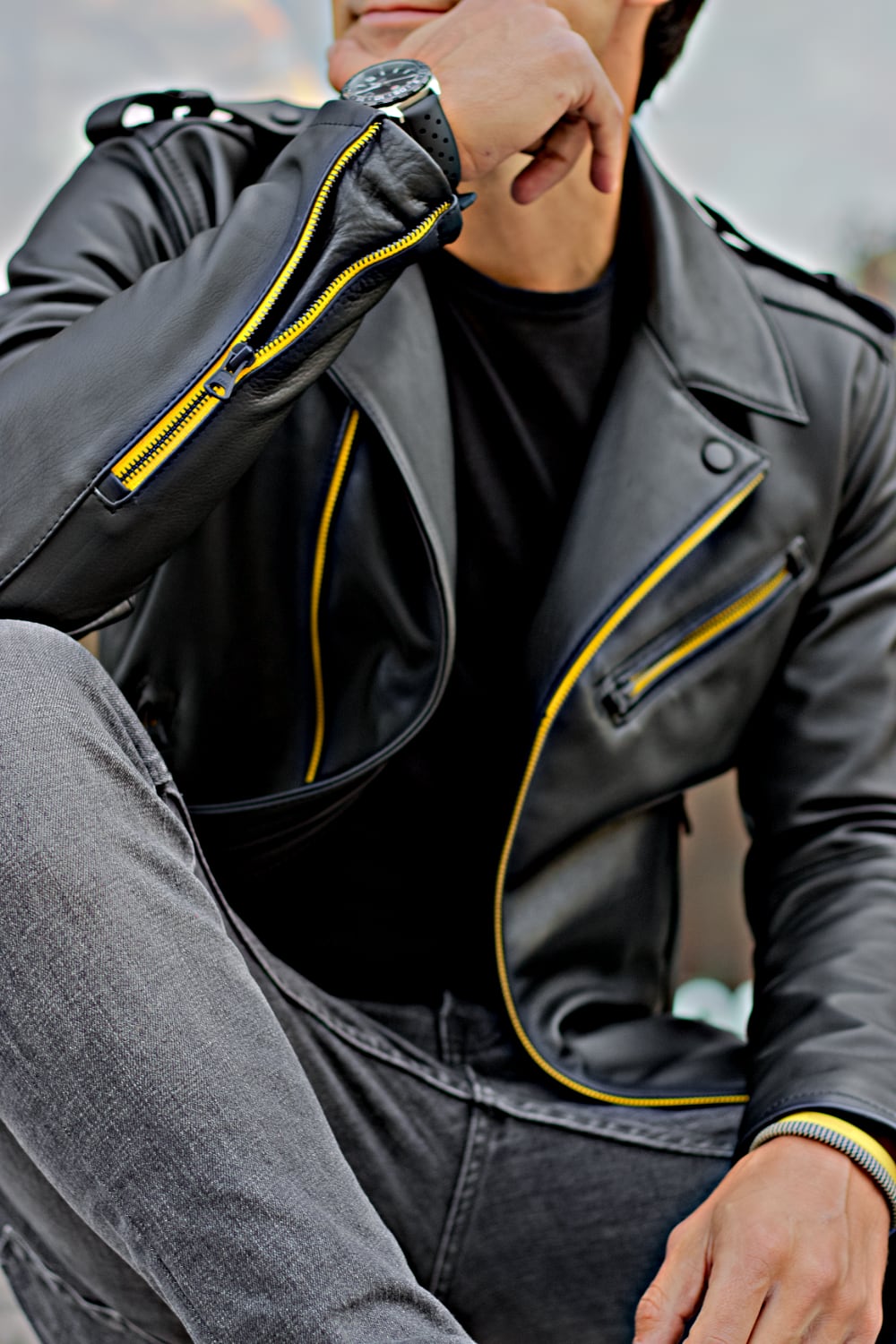 Rebel LAMBO Edition Black & Yellow Leather Jacket in Calfskin