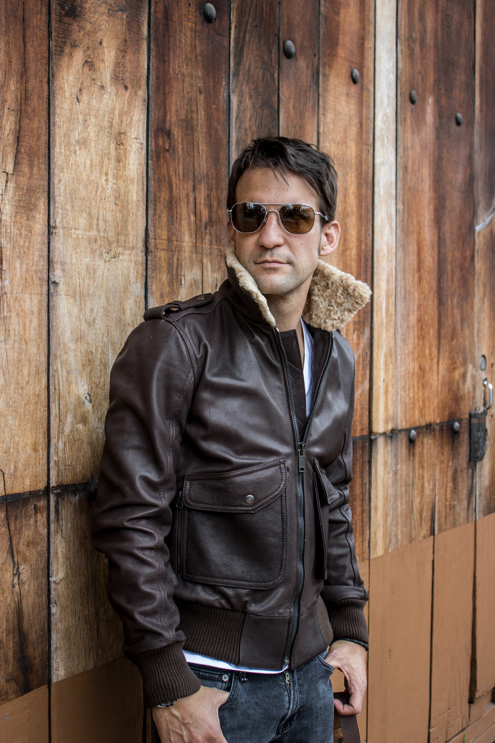 PILOT Leather Jacket - Natural Brown - Shearling