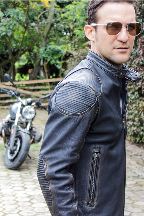 FALLOUT Leather Jacket  Distressed Black   - Cafe Racer - PDCollection Leatherwear - Online Shop