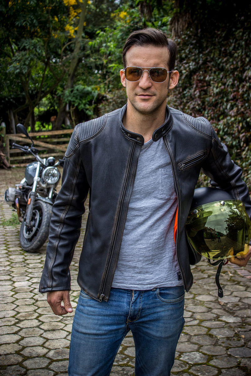 FALLOUT Leather Jacket Distressed Black - Cafe Racer– PDCollection ...