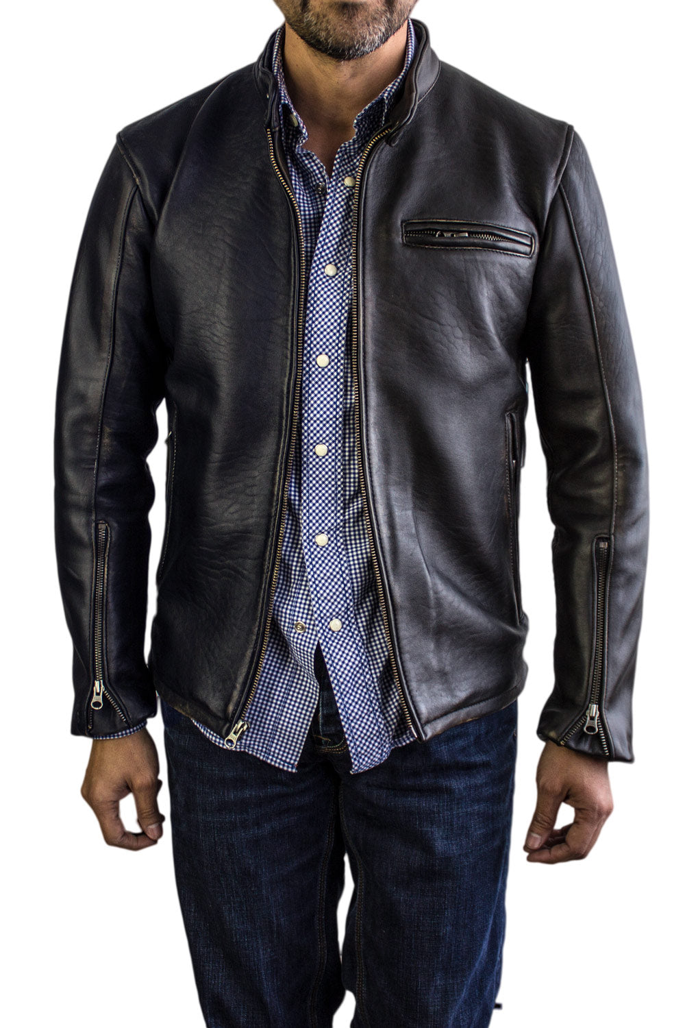 R79 Leather Jacket Motorcycle Solid Black - PDCollection Leatherwear - Online Shop