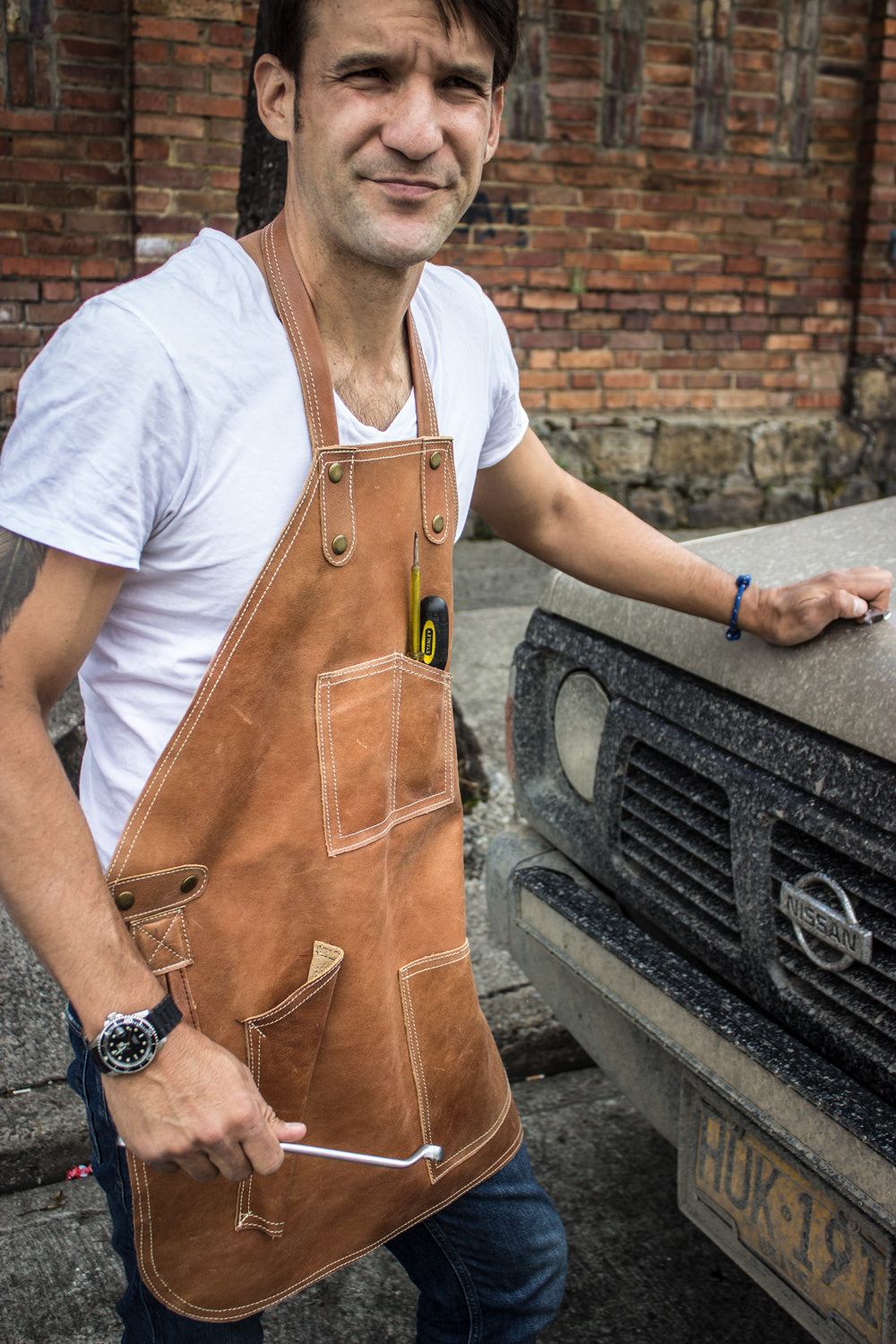 MEXICO Leather Utility Apron Natural Stone - BBQ - Work - Garden