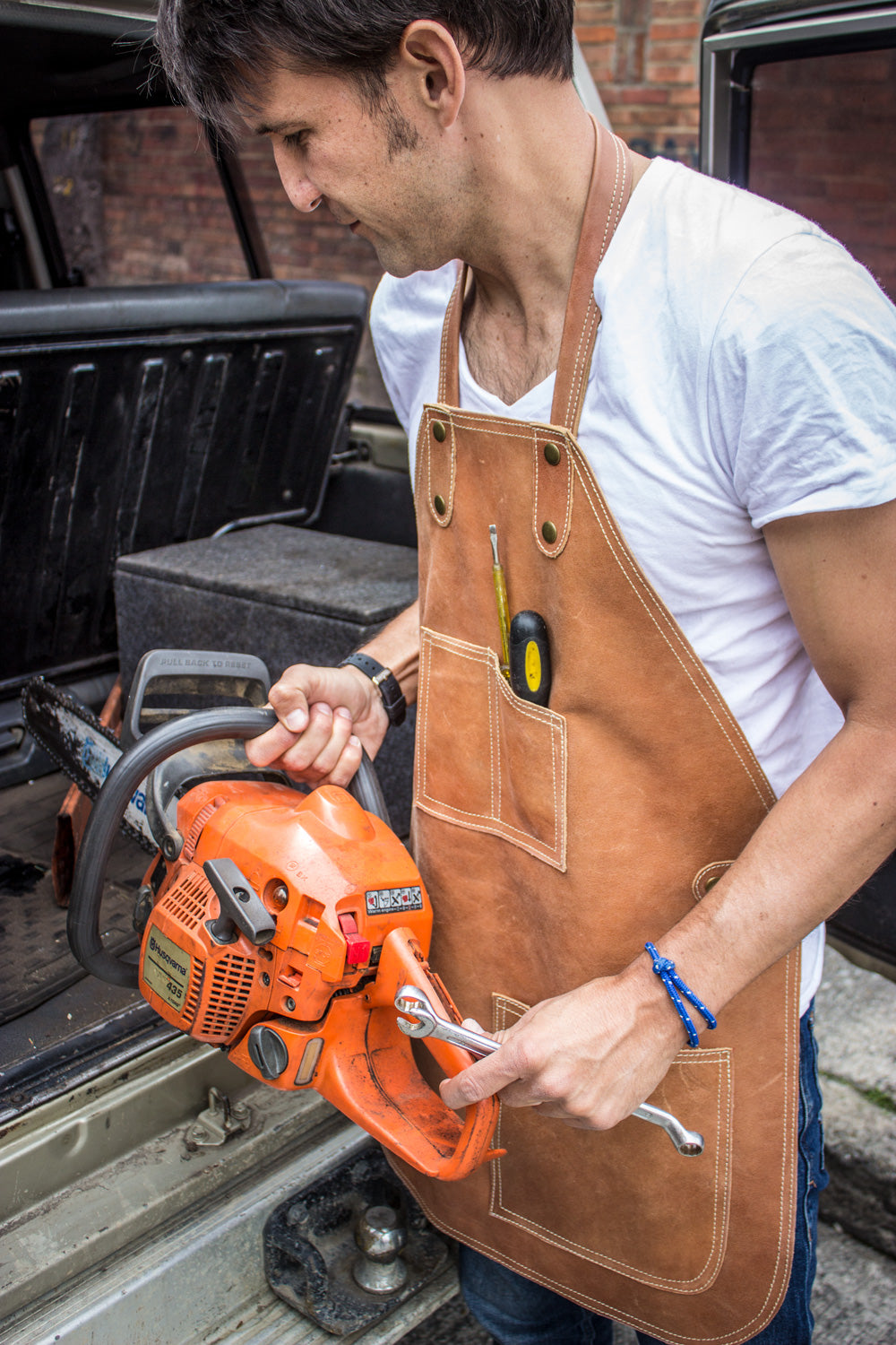 MEXICO Leather Utility Apron Natural Stone - BBQ - Work - Garden