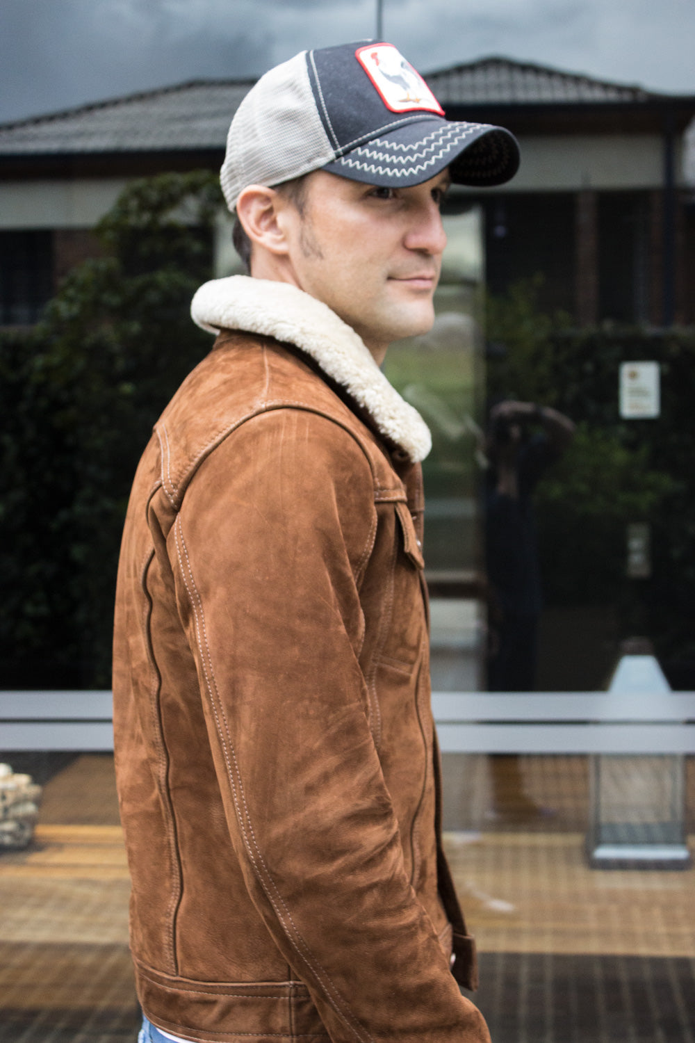 MCDAVE AX Trucker Jacket Shearling Collar in Nubuck Suede - Mocha  - - PDCollection Leatherwear - Online Shop