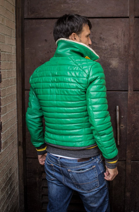 MAR Leather Jacket Shearling  Quilted in Summer Green