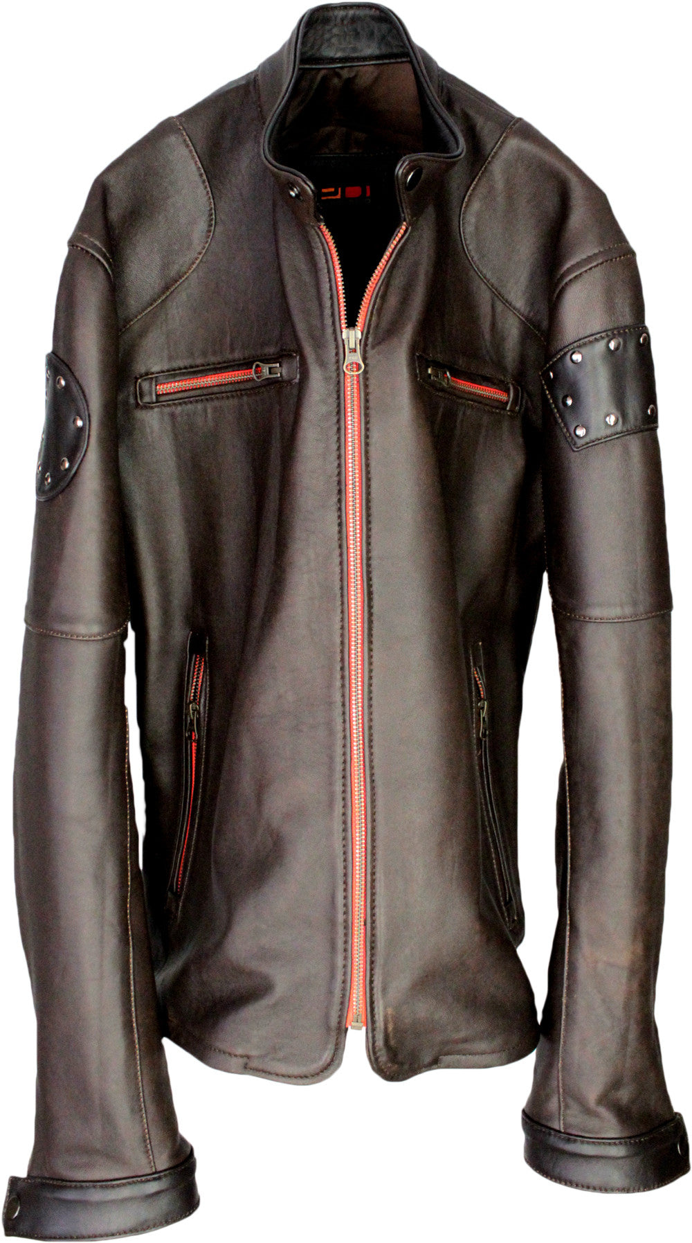 FORSTER Leather Jacket Brown Cafe Racer Orange Accents– PDCollection ...
