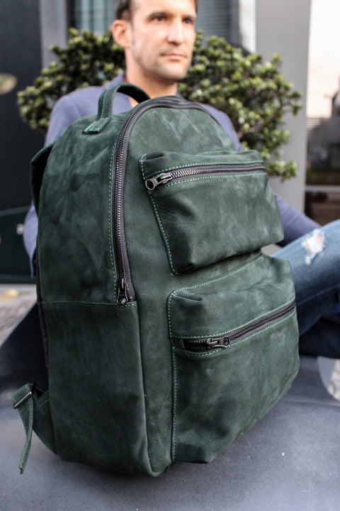 SOUTHMOUNT Suede Leather Bag Backpack in Olive Green
