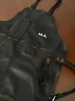 MIKE BBQ Leather Apron Grilling Distressed Black - Personalized Embroidery - Customizable - PDCollection Leatherwear - Online Shop