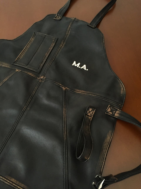 MIKE BBQ Leather Apron Grilling Distressed Black - Personalized Embroidery - Customizable - PDCollection Leatherwear - Online Shop