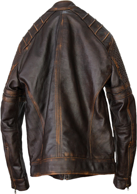 AXE Leather Jacket in Distressed Dark Brown Lambskin Cafe Racer - PDCollection Leatherwear - Online Shop