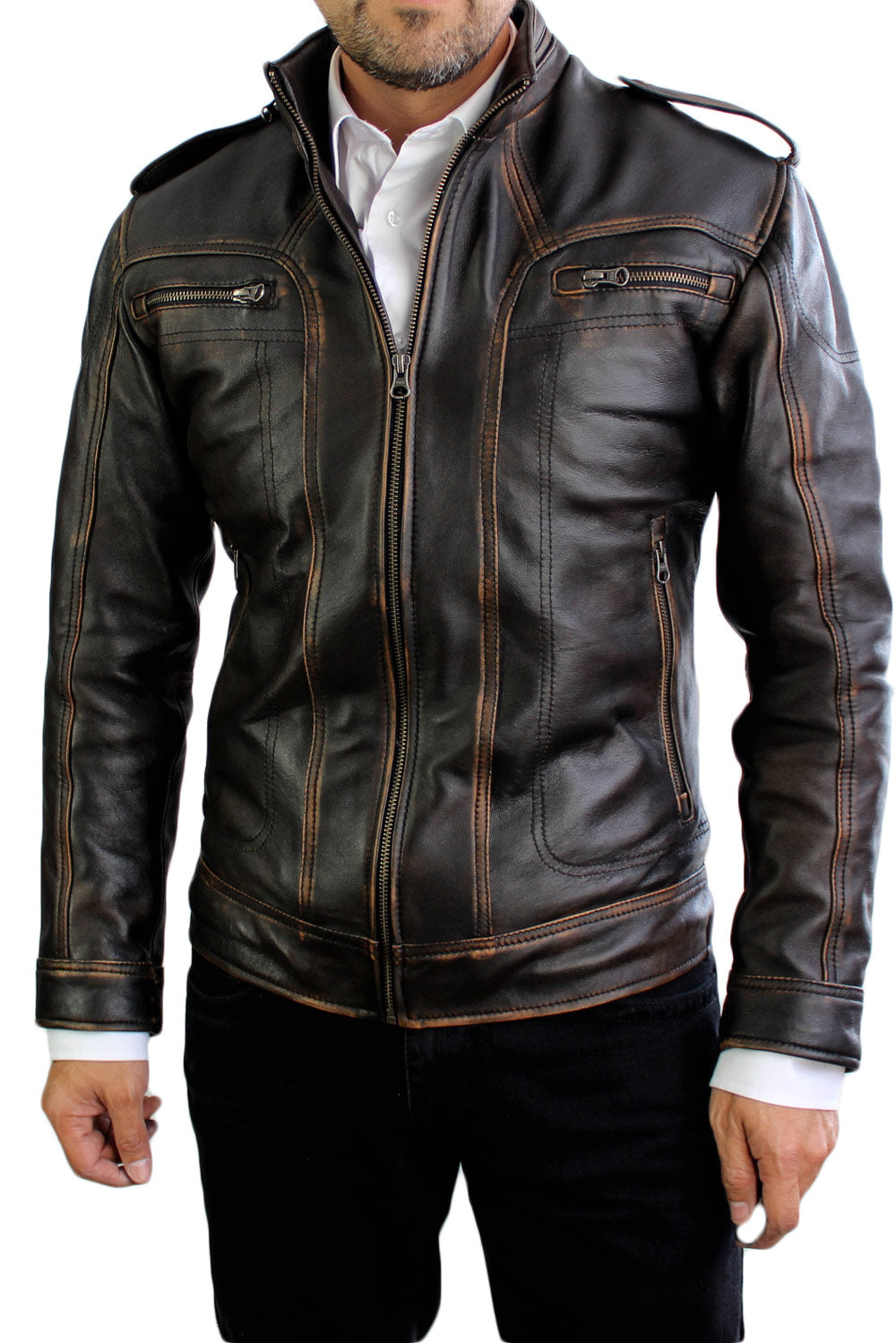 2018 AX Leather Jacket  Distressed Black - PDCollection Leatherwear - Online Shop