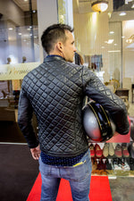 PANAMERICA Leather Jacket - Quilted, in Calfskin Black / Red Limited Edition - - PDCollection Leatherwear - Online Shop