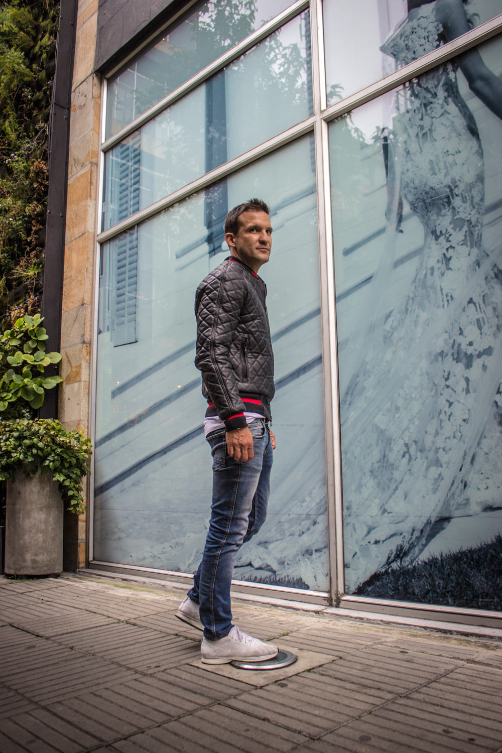 LUXUS HYBRID Bomber Quilted Jacket  Leather Black - Red Stripe - PDCollection Leatherwear - Online Shop