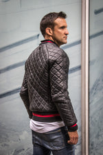 LUXUS HYBRID Bomber Quilted JacketLeather Black - Red Stripe - PDCollection Leatherwear - Online Shop