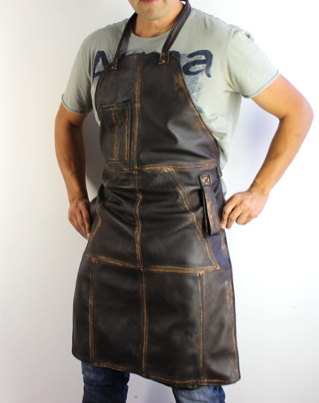 10W1UP Leather Apron Distressed Brown - Custom-Made Personalized Name Initials - PDCollection Leatherwear - Online Shop