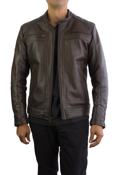 MOTO Leather Jacket  Brown Cafe Racer - PDCollection Leatherwear - Online Shop