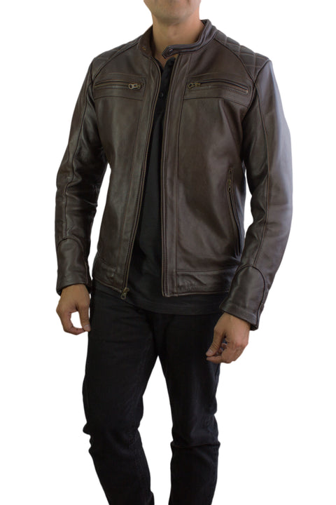 MOTO Leather Jacket  Brown Cafe Racer - PDCollection Leatherwear - Online Shop