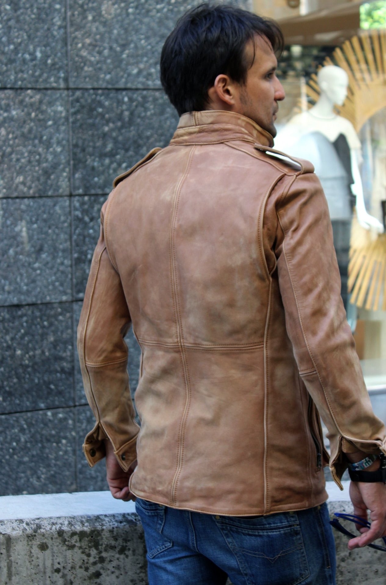 FIELD FR Leather Jacket Rugged Napa Washed Stone / Contrasted  - Mid-Length - PDCollection Leatherwear - Online Shop
