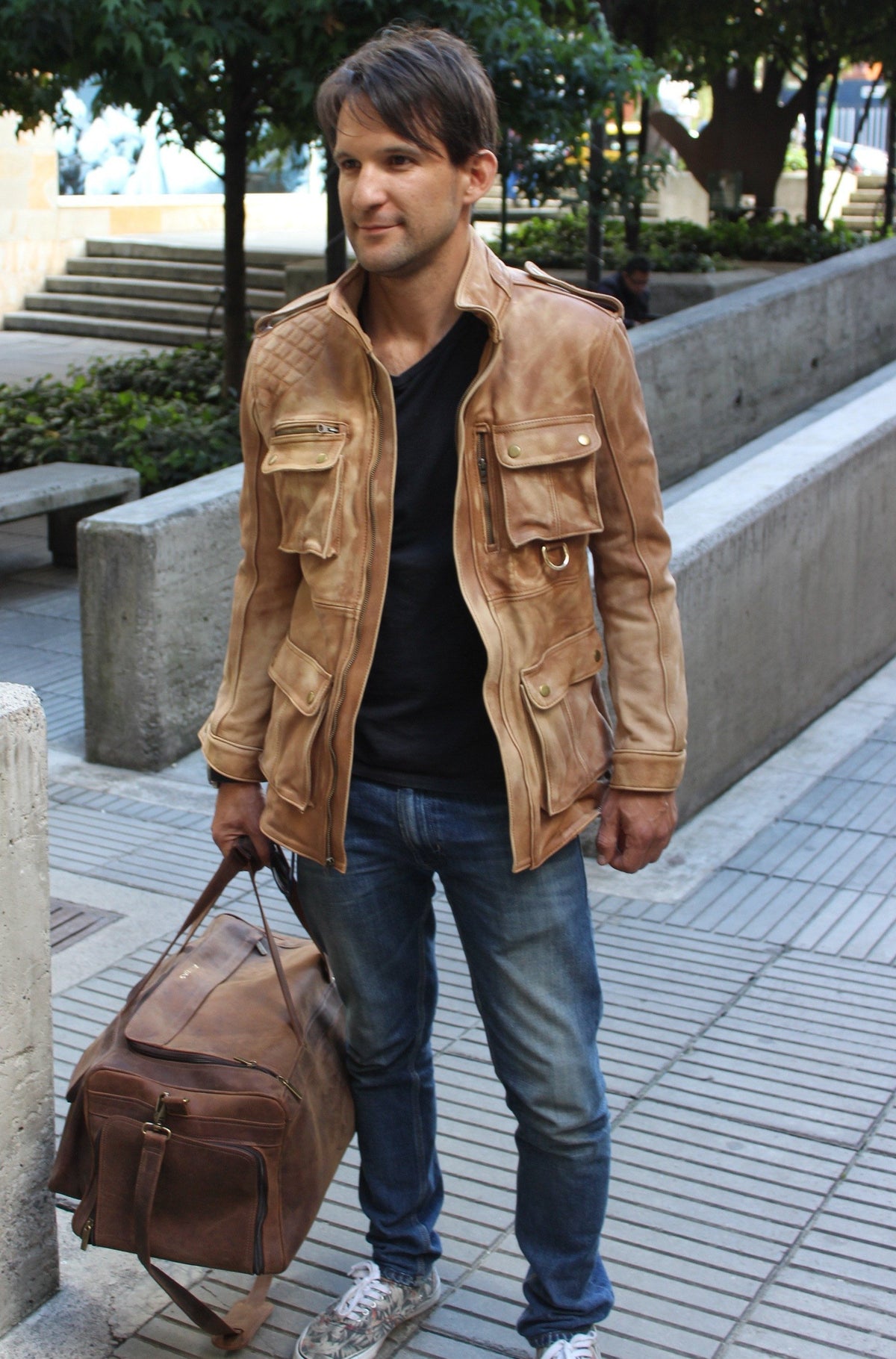 FIELD FR Leather Jacket Rugged Napa Washed Stone / Contrasted- Mid-Length - PDCollection Leatherwear - Online Shop