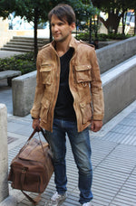 FIELD FR Leather Jacket Rugged Napa Washed Stone / Contrasted- Mid-Length - PDCollection Leatherwear - Online Shop