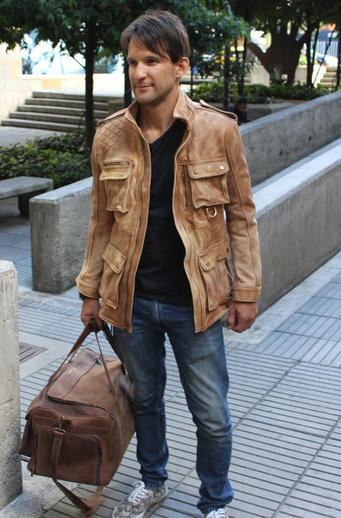 FIELD FR Leather Jacket Rugged Napa Washed Stone / Contrasted  - Mid-Length - PDCollection Leatherwear - Online Shop
