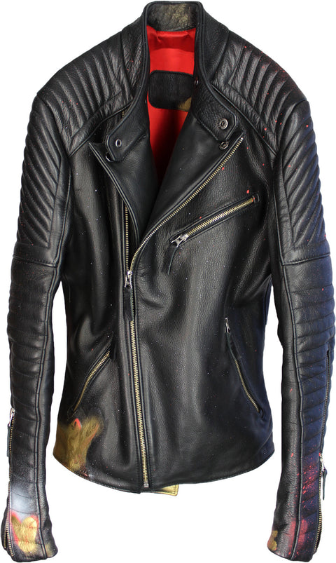 L.A. Leather Jacket Cafe Racer Hand Painted - Black - Limited Edition - PDCollection Leatherwear - Online Shop