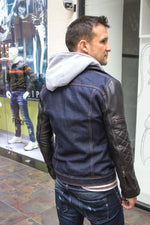 BROOKLYN Jean & Leather Jacket Dark Blue Denim with Black Leather Sleeves - PDCollection Leatherwear - Online Shop