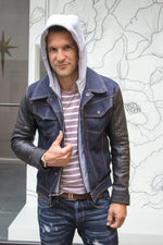 BROOKLYN Jean & Leather Jacket Dark Blue Denim with Black Leather Sleeves - PDCollection Leatherwear - Online Shop