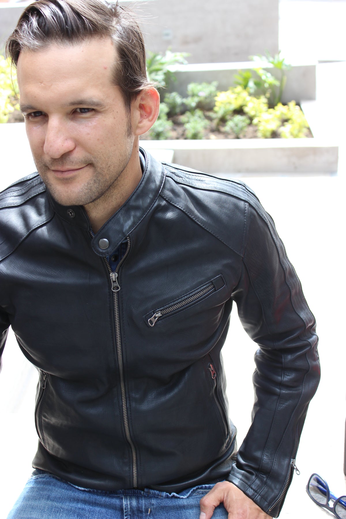 R80 Leather Jacket Black & Black Stripes - PDCollection Leatherwear - Online Shop