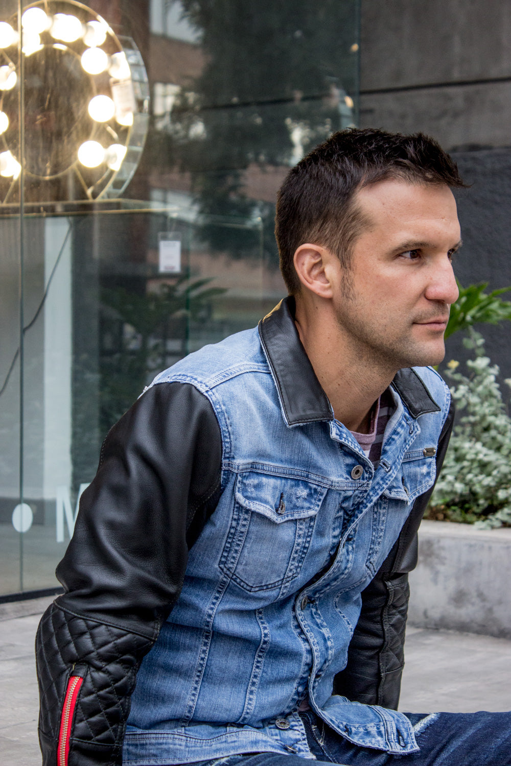 BROOKLYN RD Jean & Leather Jacket Blue Denim & Black Quilted Leather Sleeves - PDCollection Leatherwear - Online Shop