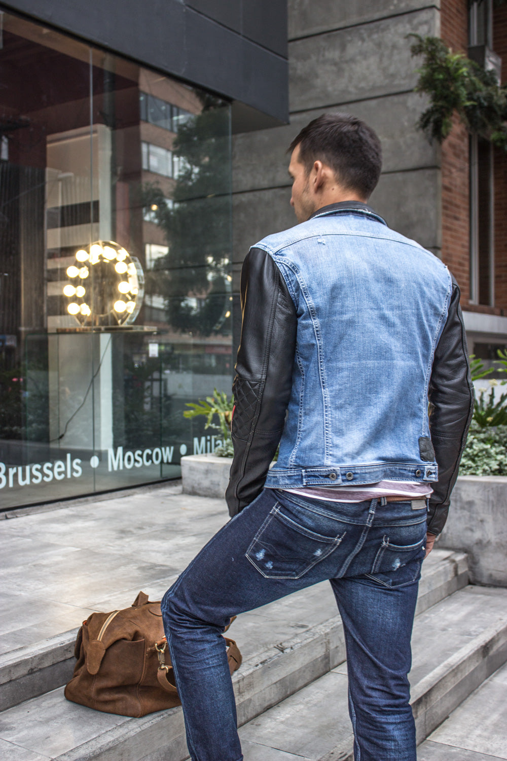 BROOKLYN RD Jean & Leather Jacket Blue Denim & Black Quilted Leather Sleeves - PDCollection Leatherwear - Online Shop