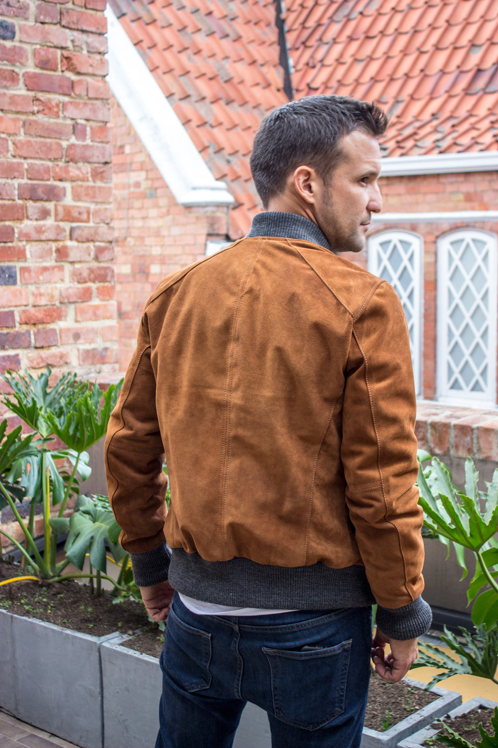 LAFAYETTE Suede Jacket Bomber Camel & Gray ribbing - PDCollection Leatherwear - Online Shop