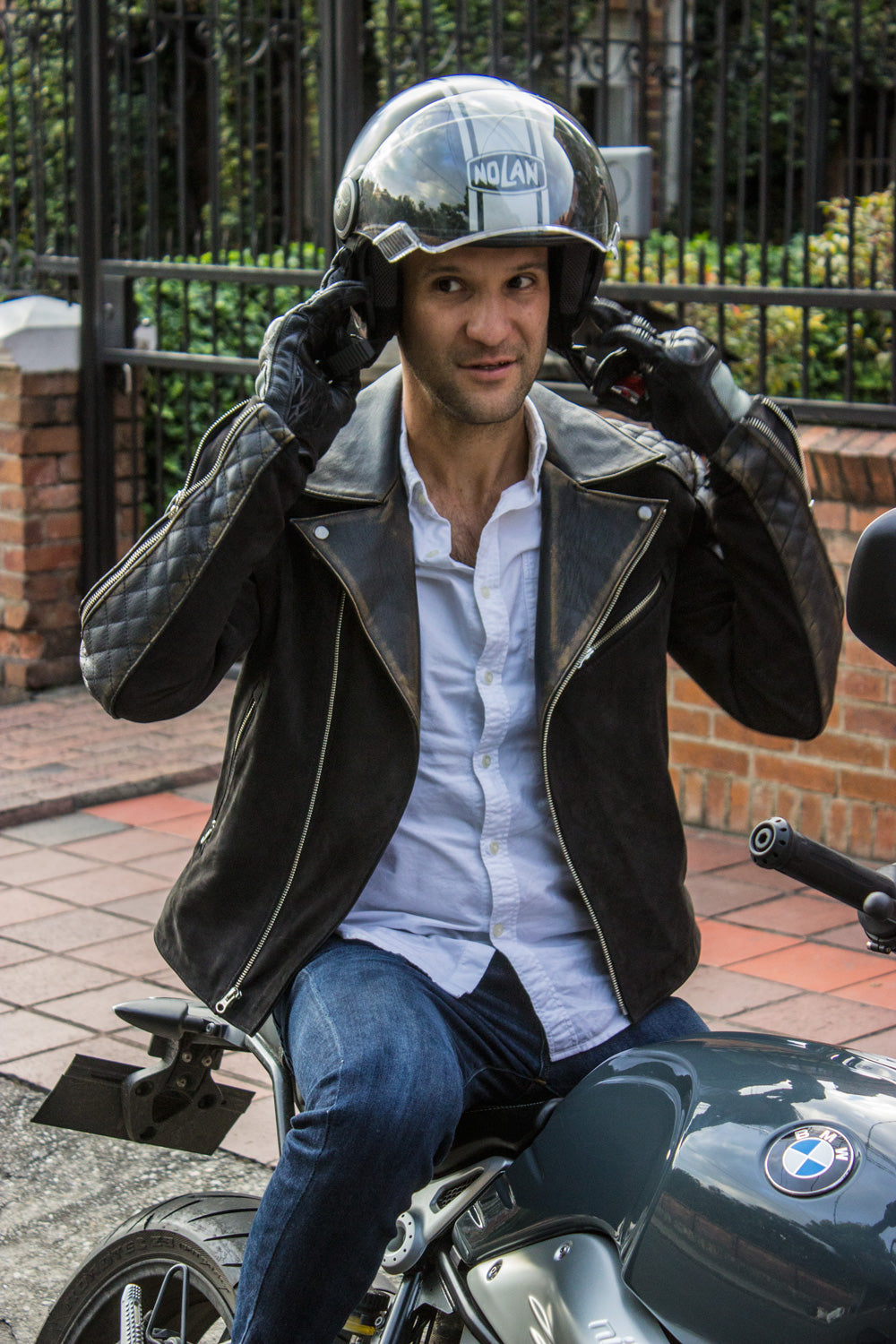 OUTLANDER Leather Jacket Quilted Sleeves, distressed black & Suede Nubuck - PDCollection Leatherwear - Online Shop