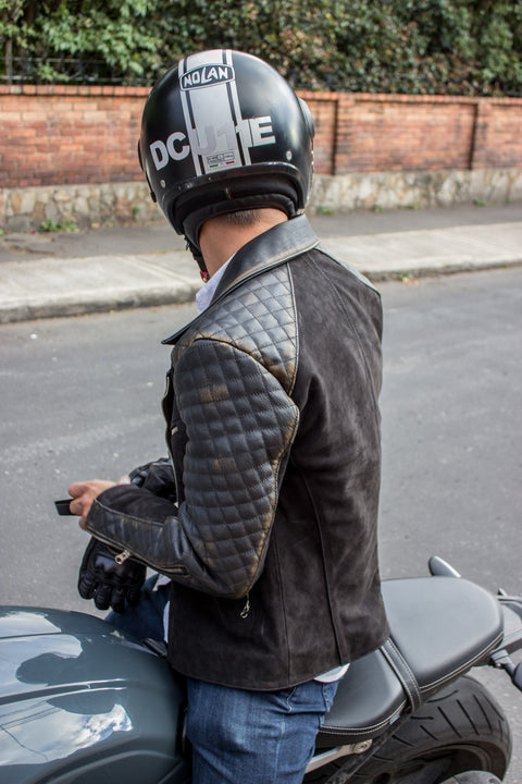 OUTLANDER Leather Jacket Quilted Sleeves, distressed black & Suede Nubuck - PDCollection Leatherwear - Online Shop