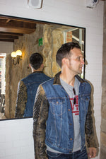 BROOKLYN AX Jean & Leather Jacket Blue Denim & Distressed Quilted Leather Sleeves - PDCollection Leatherwear - Online Shop