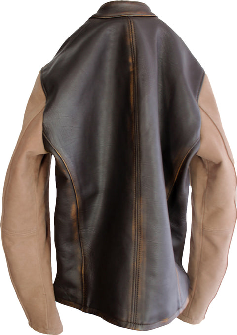 R79 V. Leather Varsity Jacket Two-Tone Distressed Brown Vintage Fit- Motorcycle Cafe Racer - PDCollection Leatherwear - Online Shop