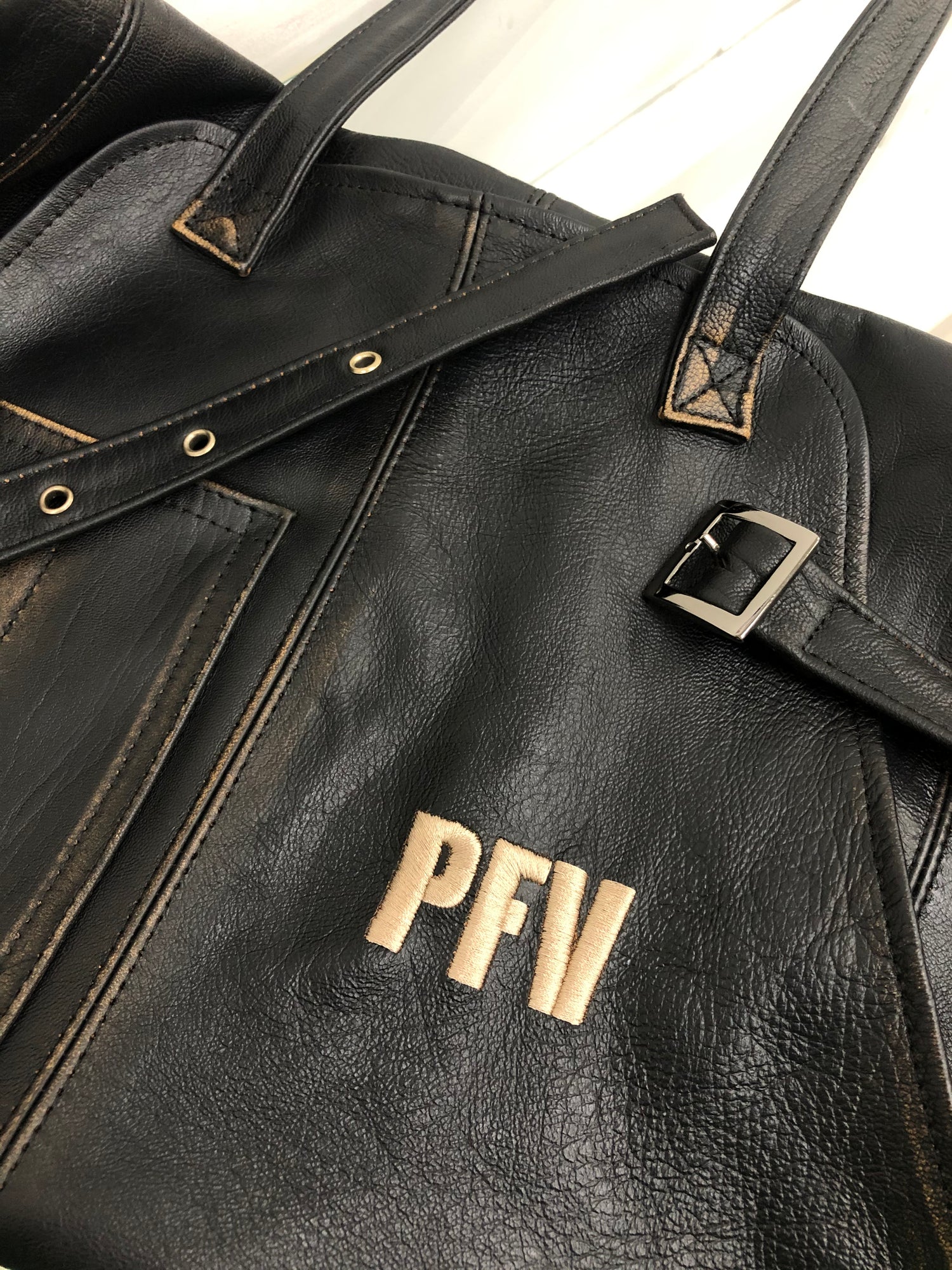 10S BBQ Leather Apron Grilling Distressed Black - Custom Name Initials