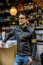 GOLD 19 Leather Jacket washed distressed black & gold stripes - PDCollection Leatherwear - Online Shop