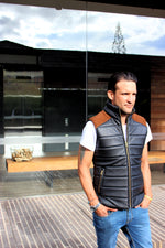 NORDIK Leather quilted Vest in Black / Suede Shoulders - PDCollection Leatherwear - Online Shop