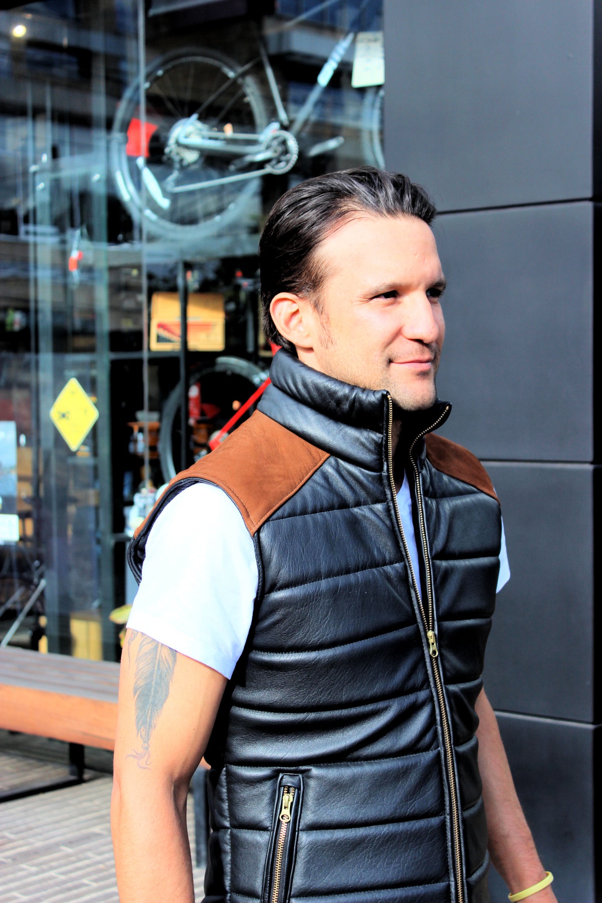 NORDIK Leather quilted Vest in Black / Suede Shoulders - PDCollection Leatherwear - Online Shop