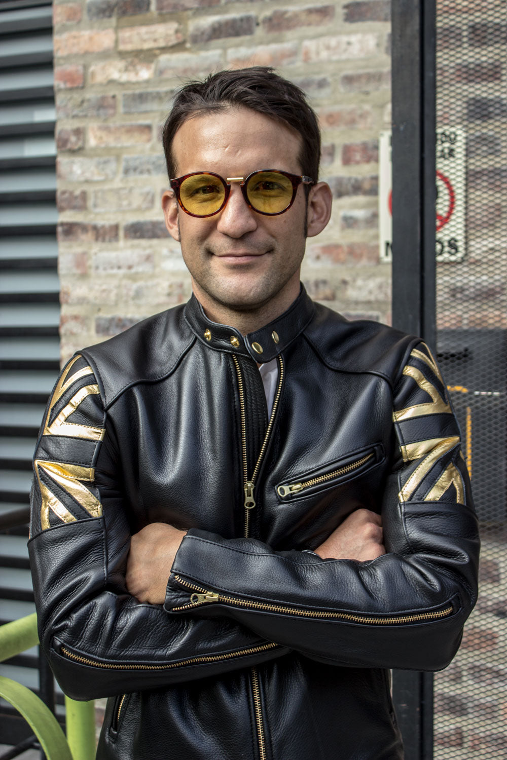 LONDON GOLD Leather Jacket Black & gold UK flag - PDCollection Leatherwear - Online Shop