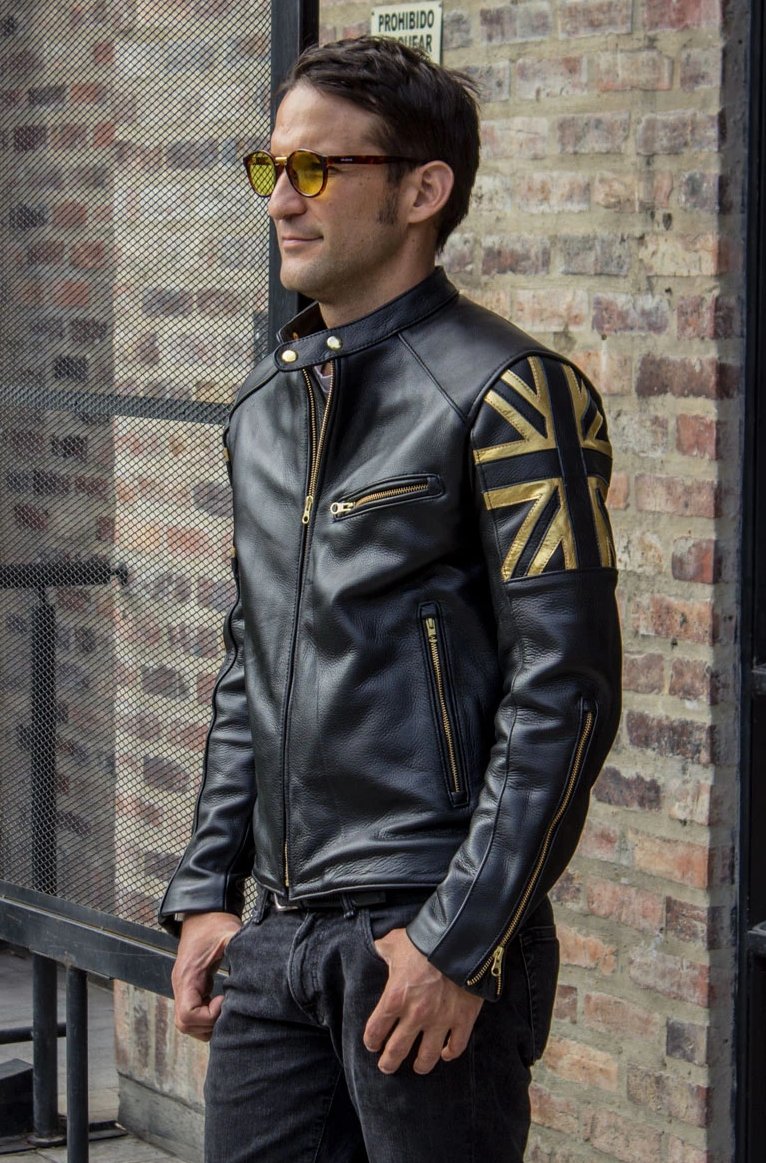 LONDON GOLD Leather Jacket Black & gold UK flag - PDCollection Leatherwear - Online Shop