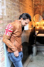 UNION JACK Leather Jacket in Brown Color British Flag Cafe Racer- Limited Ed - PDCollection Leatherwear - Online Shop