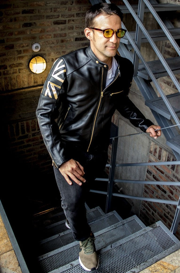 LONDON GOLD Leather Jacket Black & gold UK flag - PDCollection Leatherwear - Online Shop