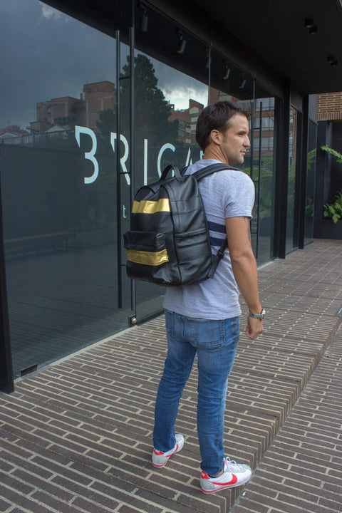 GOLD LB Leather Bag backpack in Black and gold stripes - PDCollection Leatherwear - Online Shop