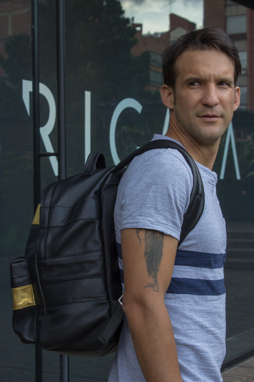 GOLD LB Leather Bag backpack in Black and gold stripes - PDCollection Leatherwear - Online Shop