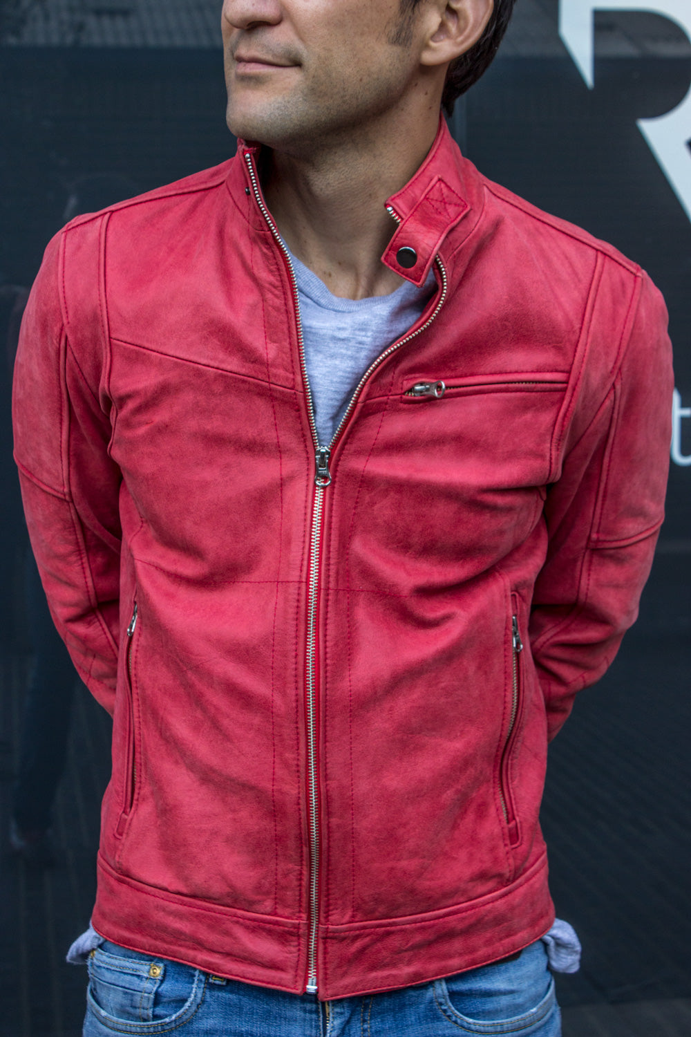 FARGON RR Leather Jacket Pre-washed Red - PDCollection Leatherwear - Online Shop