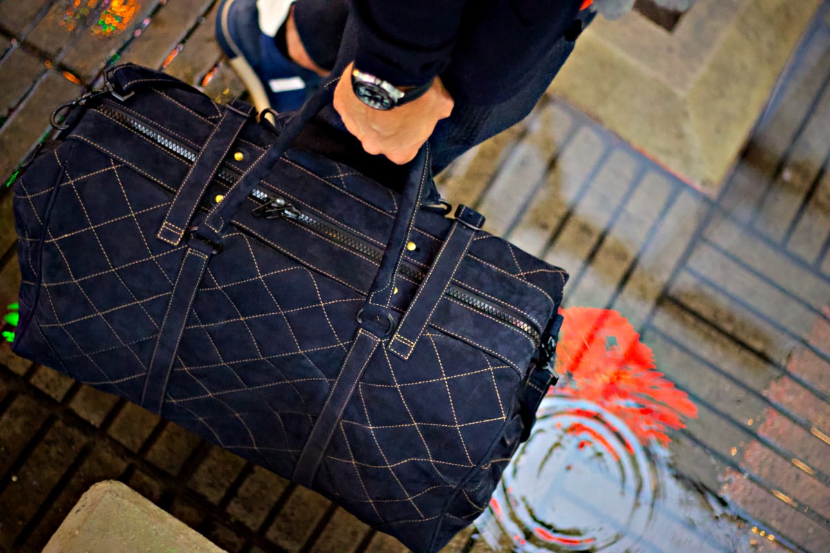 WEEKEND LUX Quilted Leather Bag in Midnight Blue Suede